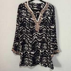 Soft surroundings top shirt embroidered sequin beaded tunic M